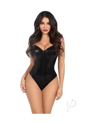 Sequin Bone Snap Bodysuit Strap Lg Blk