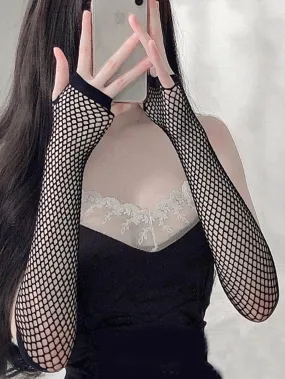 SHEIN 1pc Solid Fishnet Fingerless Gloves