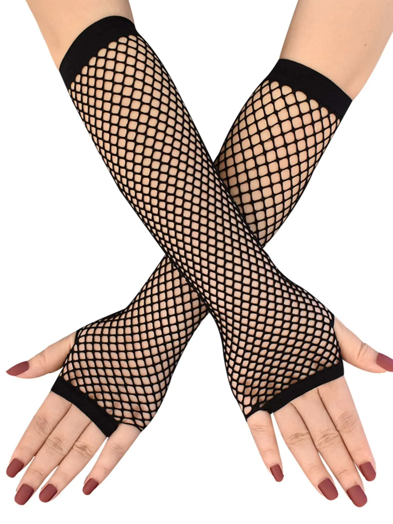 SHEIN 1pc Solid Fishnet Fingerless Gloves