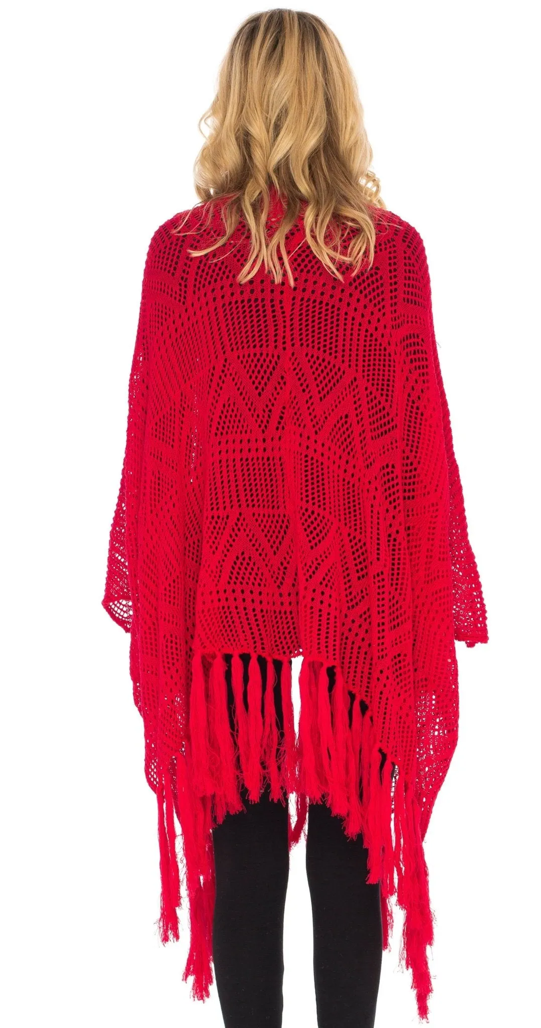 SHU-SHI Womens Fringed Knit Open Front Kimono Shawl Wraps Long Cardigan Beach Cover Up