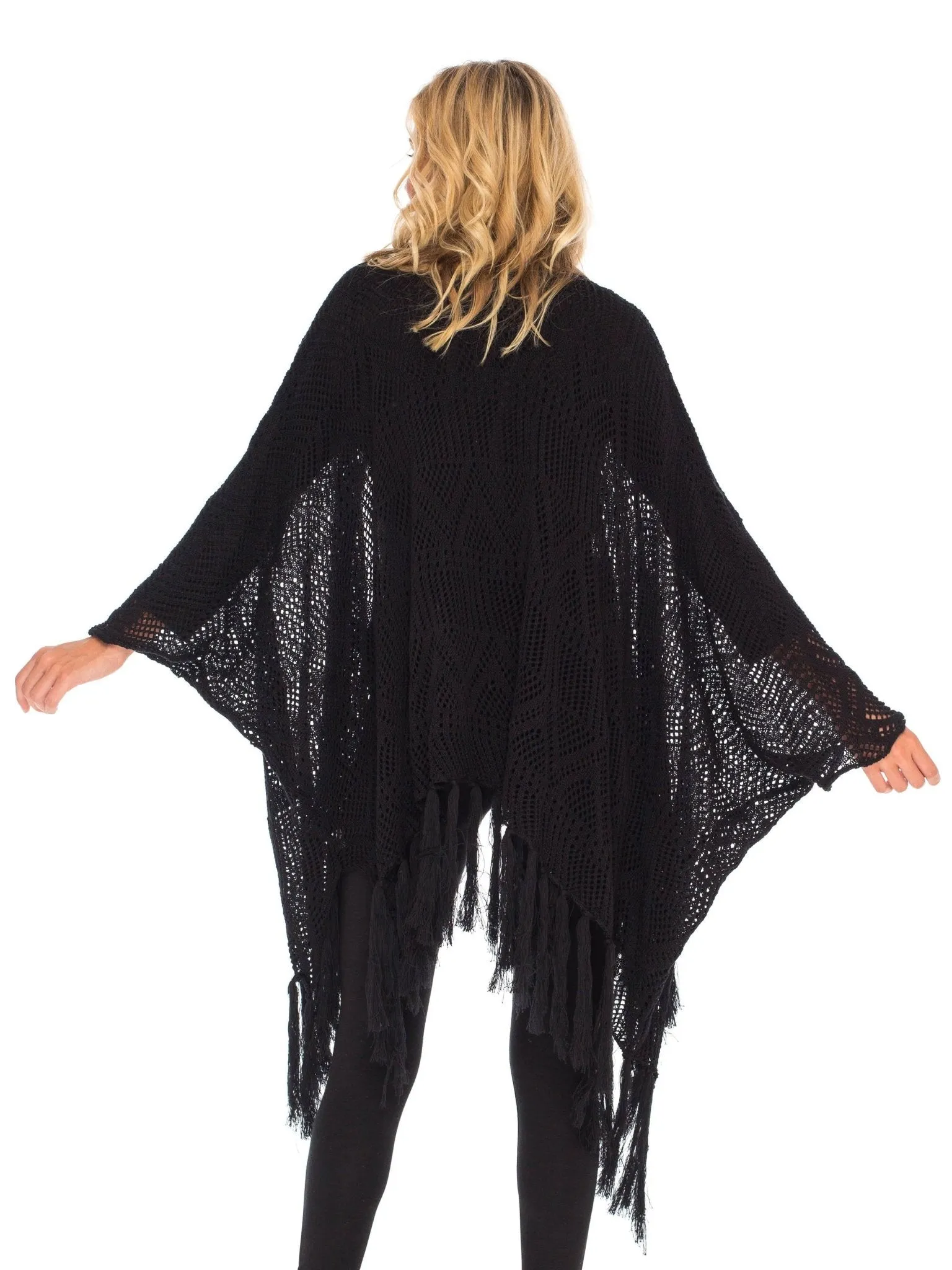 SHU-SHI Womens Fringed Knit Open Front Kimono Shawl Wraps Long Cardigan Beach Cover Up