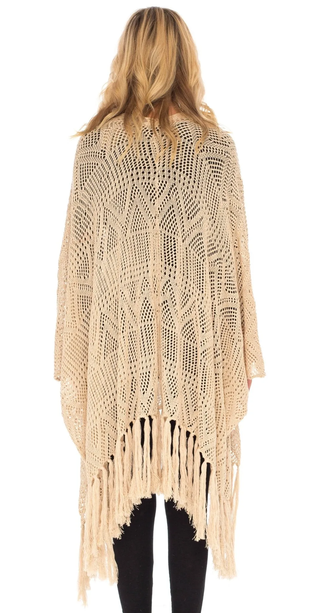 SHU-SHI Womens Fringed Knit Open Front Kimono Shawl Wraps Long Cardigan Beach Cover Up