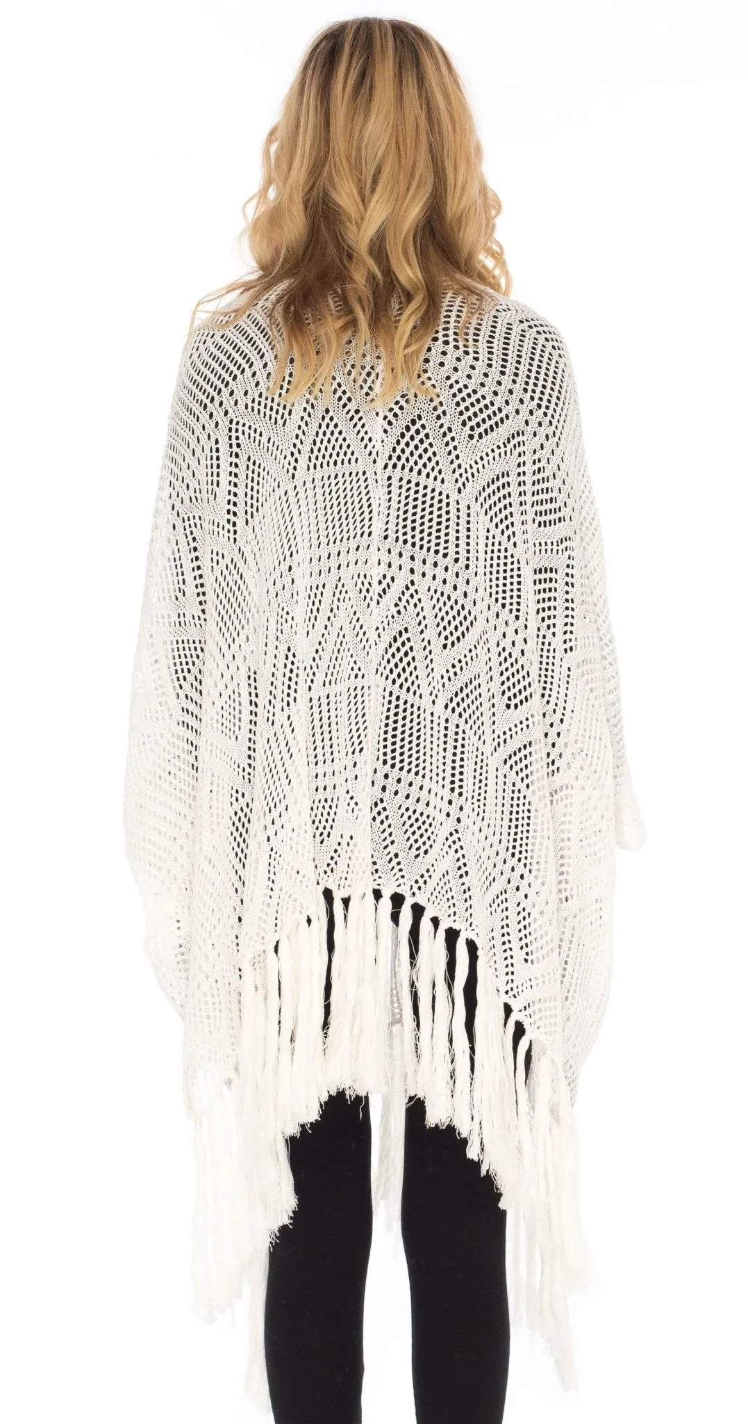 SHU-SHI Womens Fringed Knit Open Front Kimono Shawl Wraps Long Cardigan Beach Cover Up