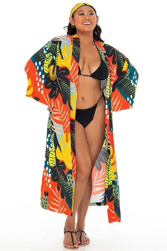 SHU-SHI Womens Kimono Cardigan Floral Tropical Swimwear  Beach Robe