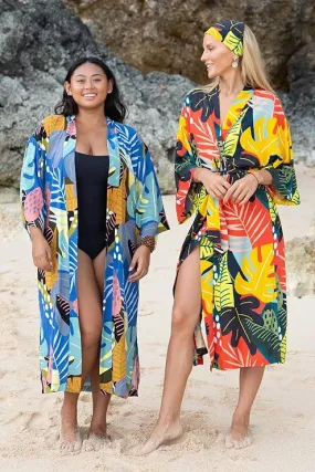 SHU-SHI Womens Kimono Cardigan Floral Tropical Swimwear  Beach Robe