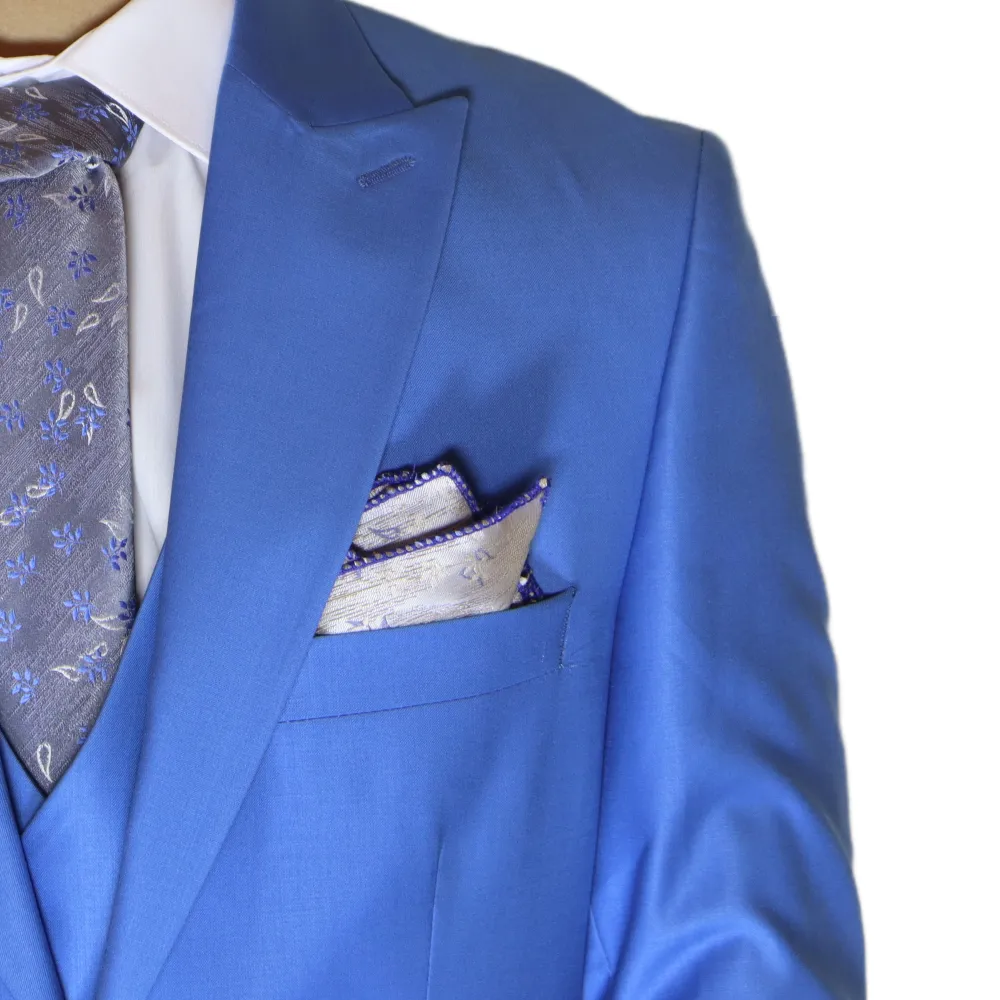 Sky Blue Avanti Milano Double Breasted Vest Peak Lapel Suit