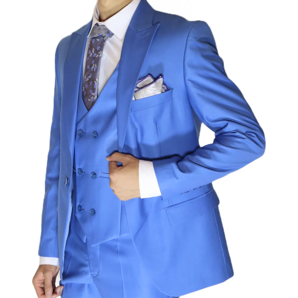 Sky Blue Avanti Milano Double Breasted Vest Peak Lapel Suit