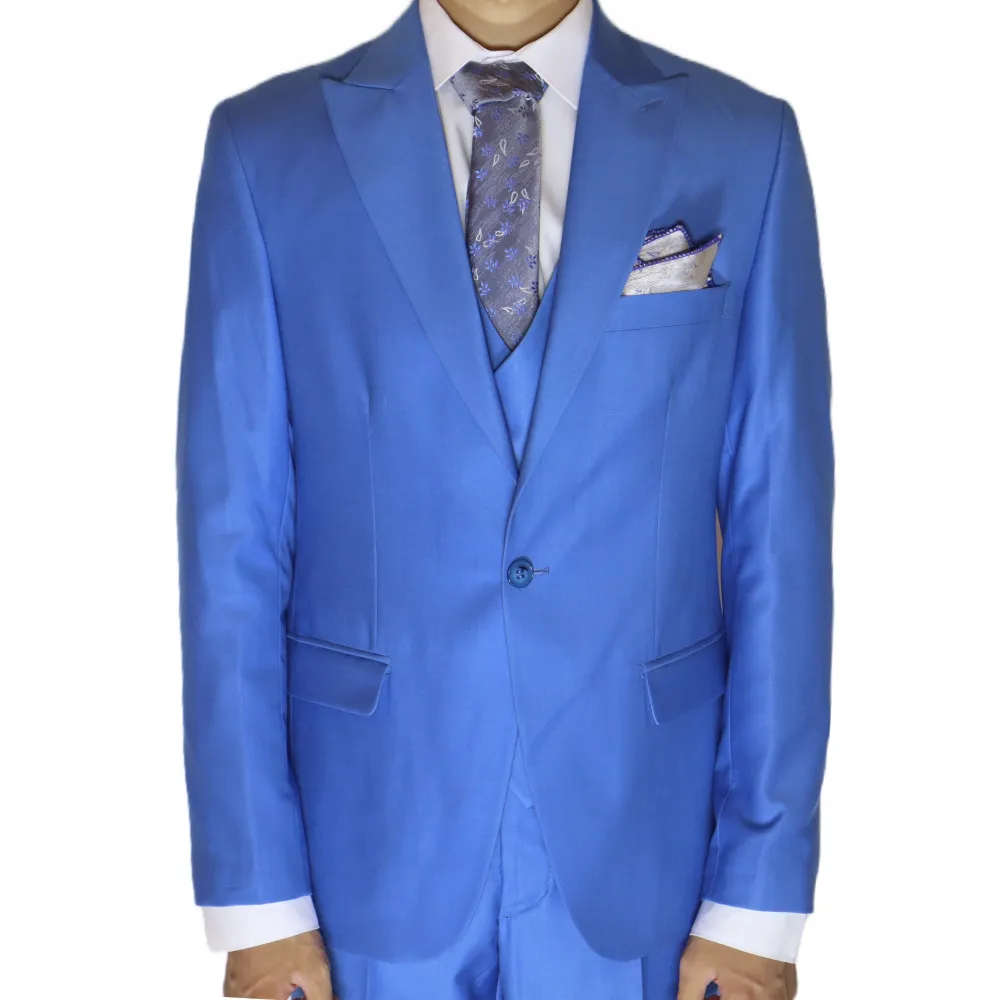 Sky Blue Avanti Milano Double Breasted Vest Peak Lapel Suit