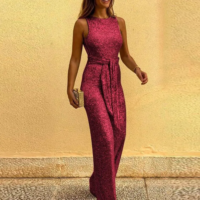 Sleeveless Sparkle Sequin Jumpsuit - Fern and Oak