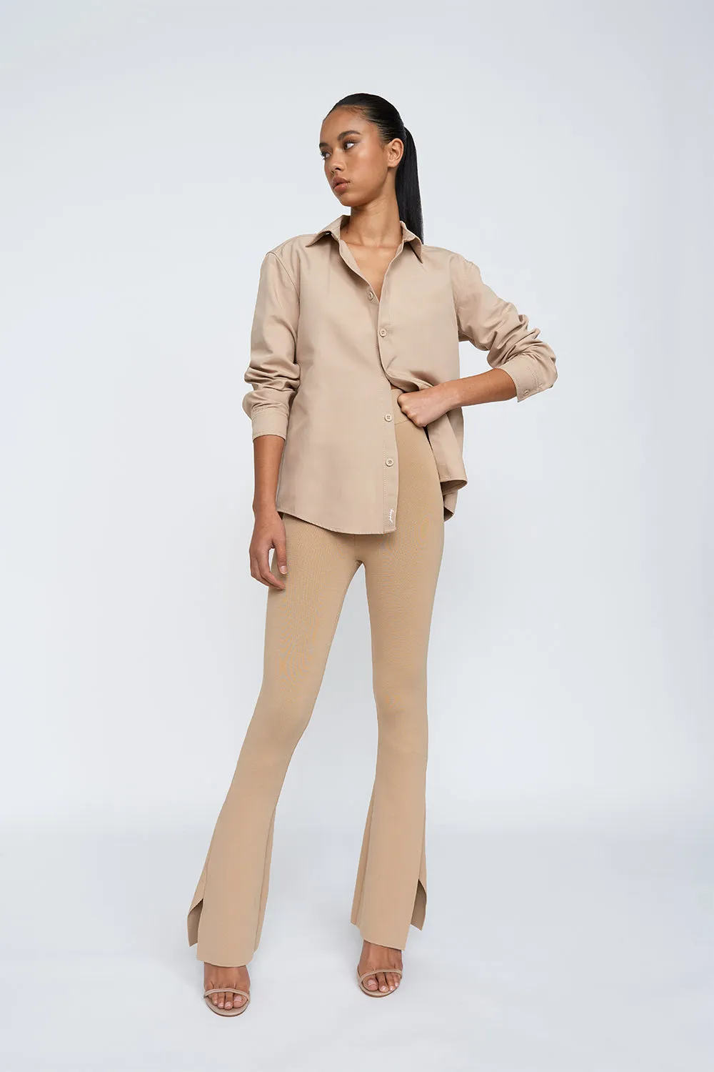 Sliced Flare Knit Pant Regular Leg | Final Sale  - Camel