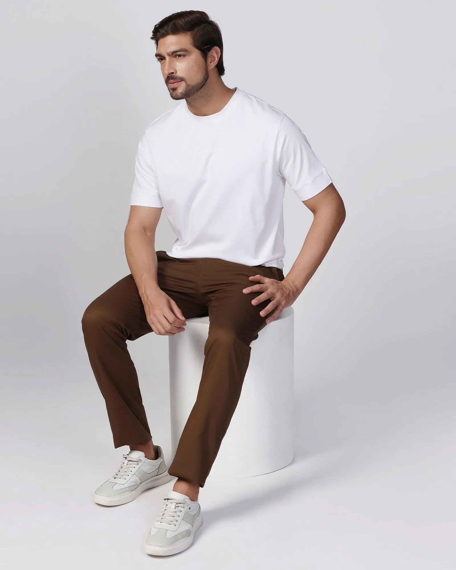 Slim Comfort B-95 Casual Brown Solid Khakis - Marico