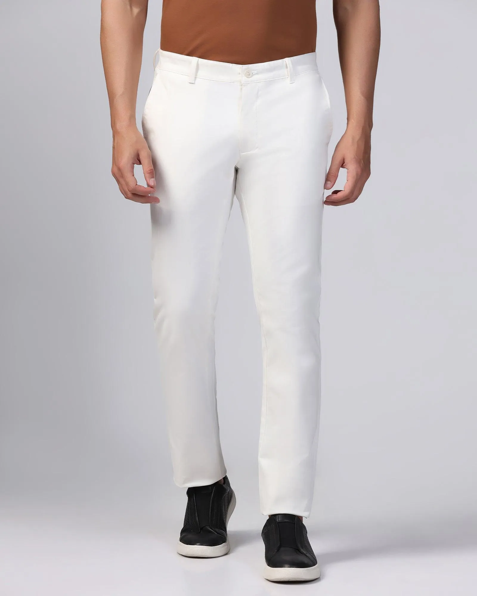 Slim Comfort B-95 Casual White Solid Khakis - Tron