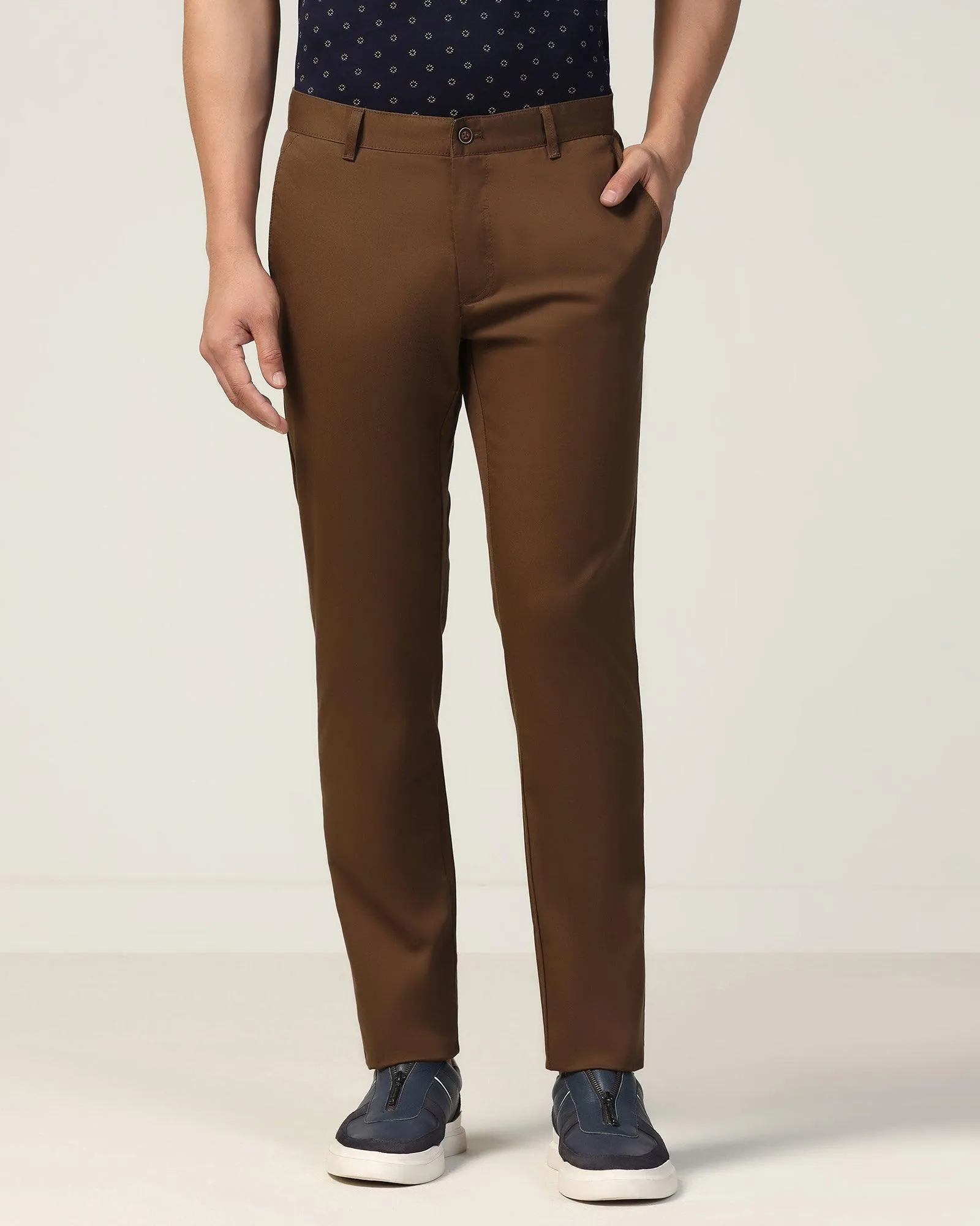 Slim Fit B-91 Casual Brown Solid Khakis - Marico