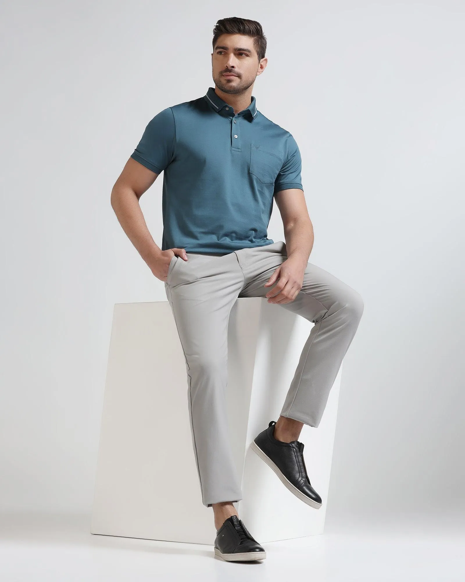 Slim Fit B-91 Casual Grey Solid Khakis - Tulip