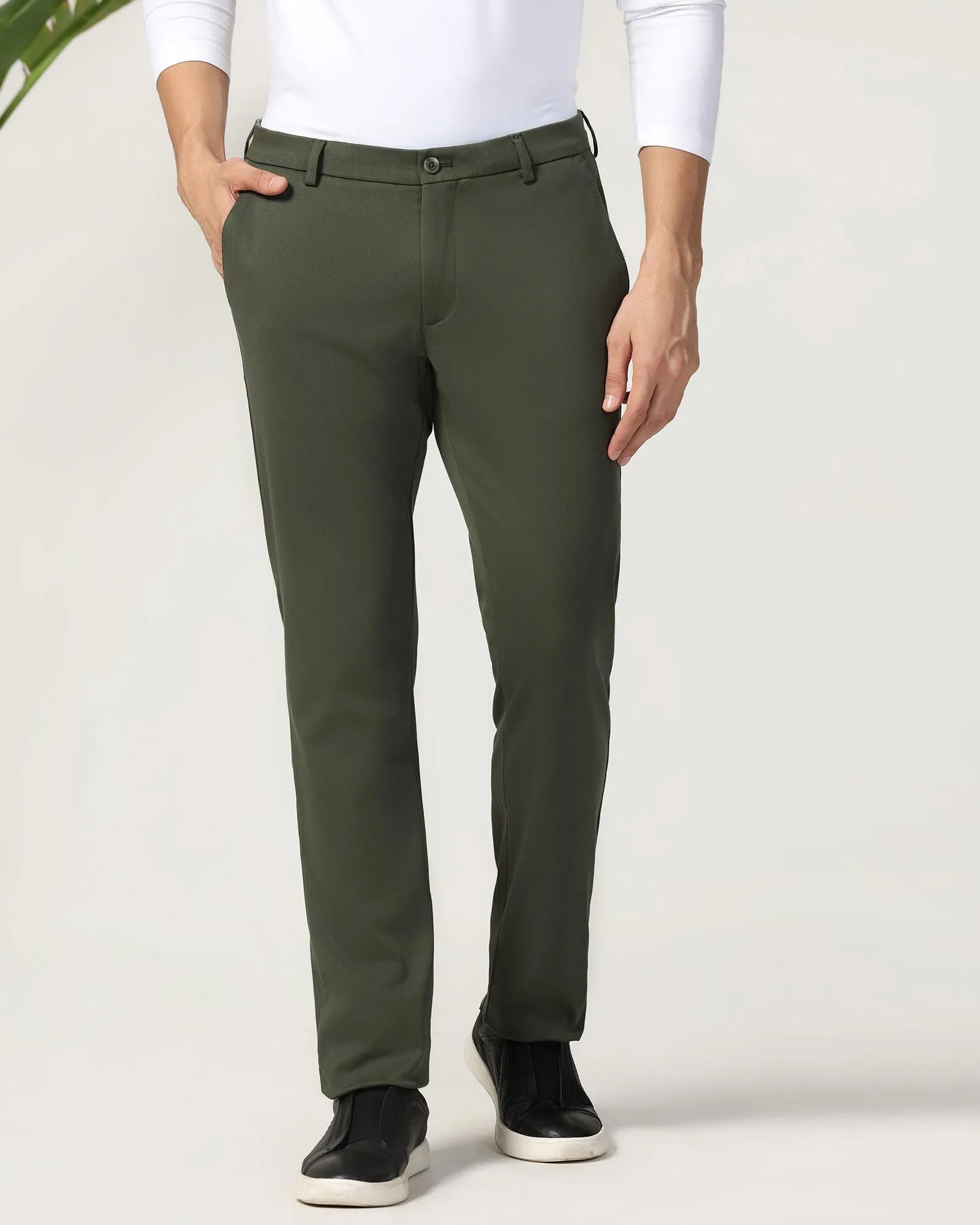 Slim Fit B-91 Casual Olive Solid Khakis - Vring