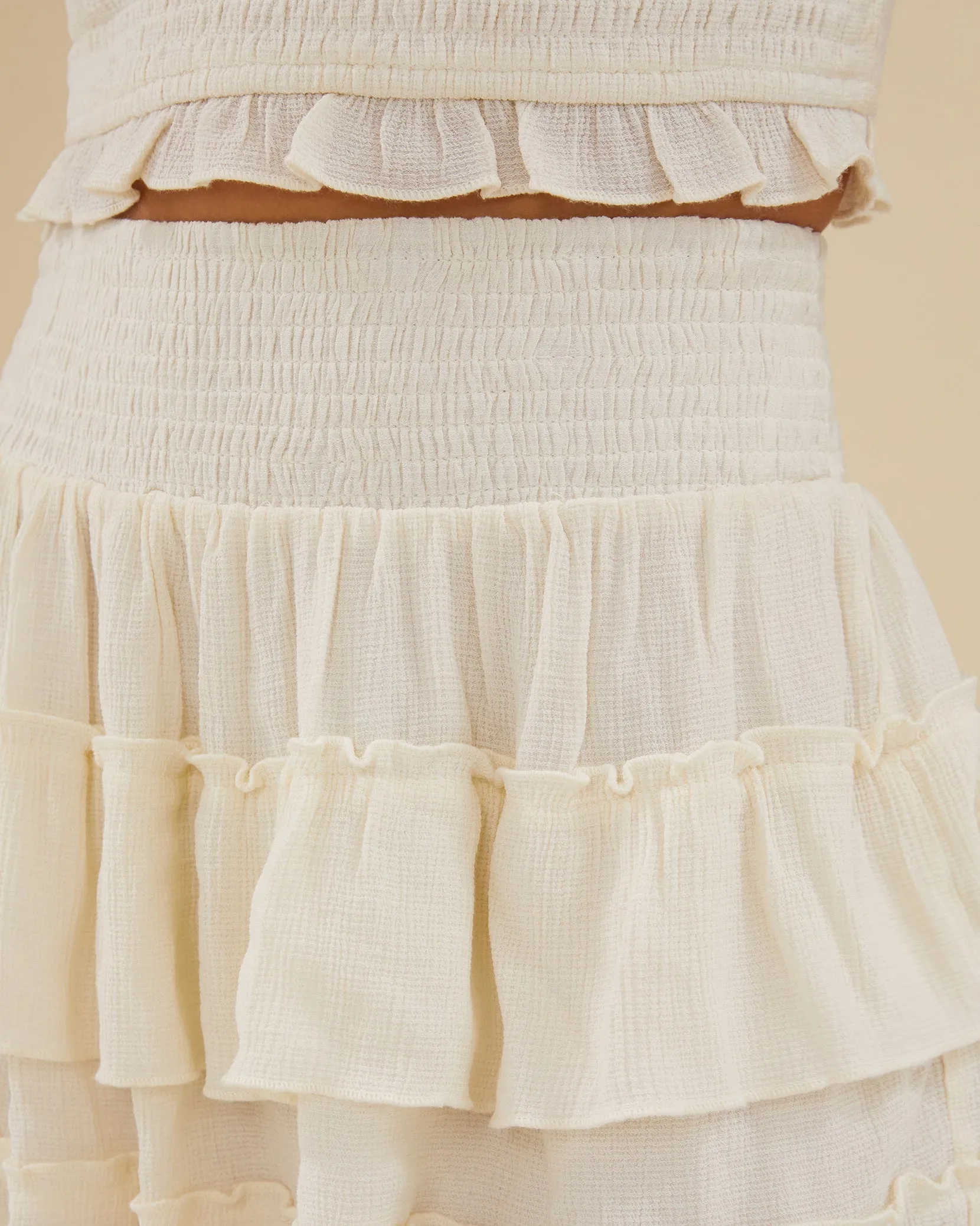 Smocked Ruffle Mini Skirt