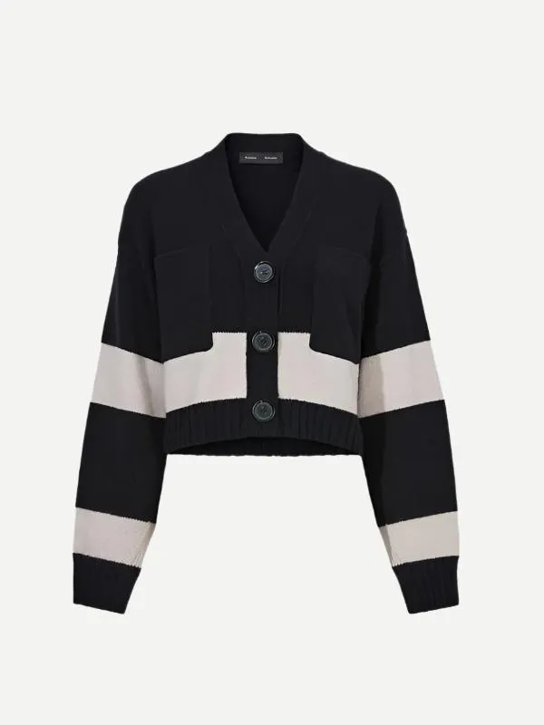 Sofia Cardigan In Black Striped Cashmere