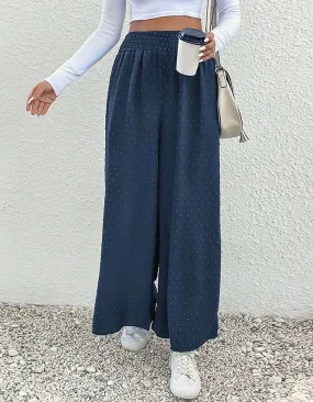 Solid-color Jacquard Mid-Waist Wide Leg Pants