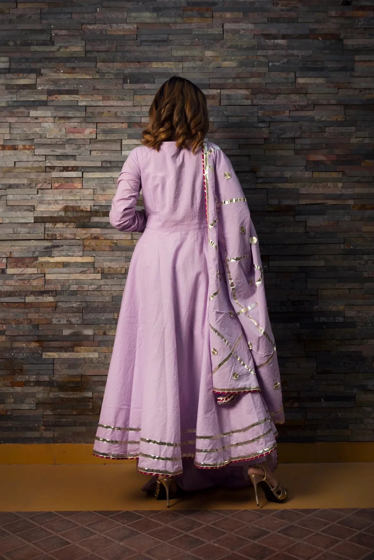 Solid Cotton Purple Anarkali Suit Set