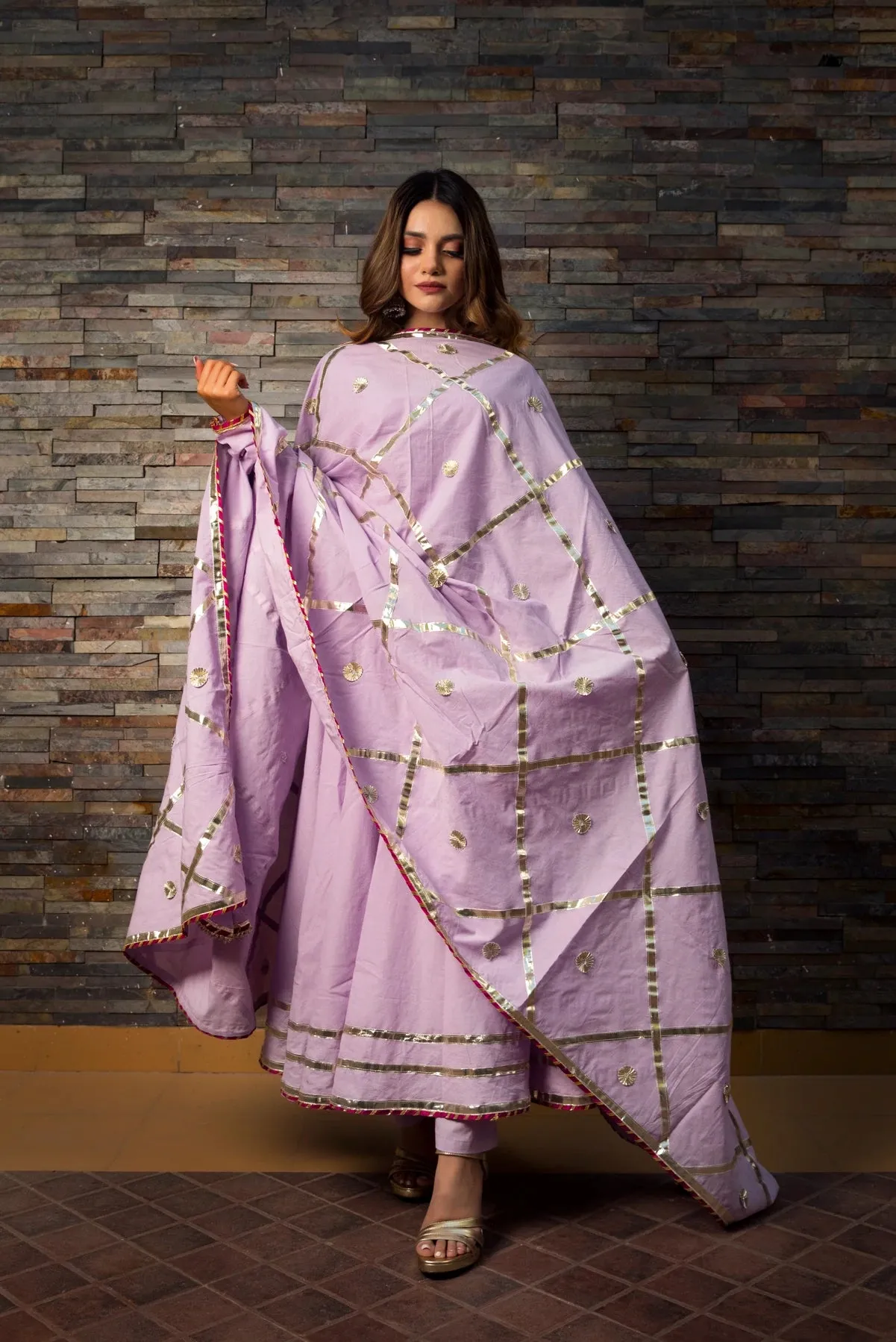 Solid Cotton Purple Anarkali Suit Set