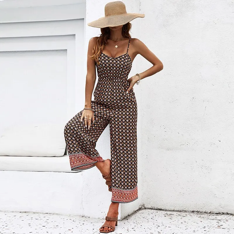 Spaghetti Strap Floral Wide Leg Jumpsuit