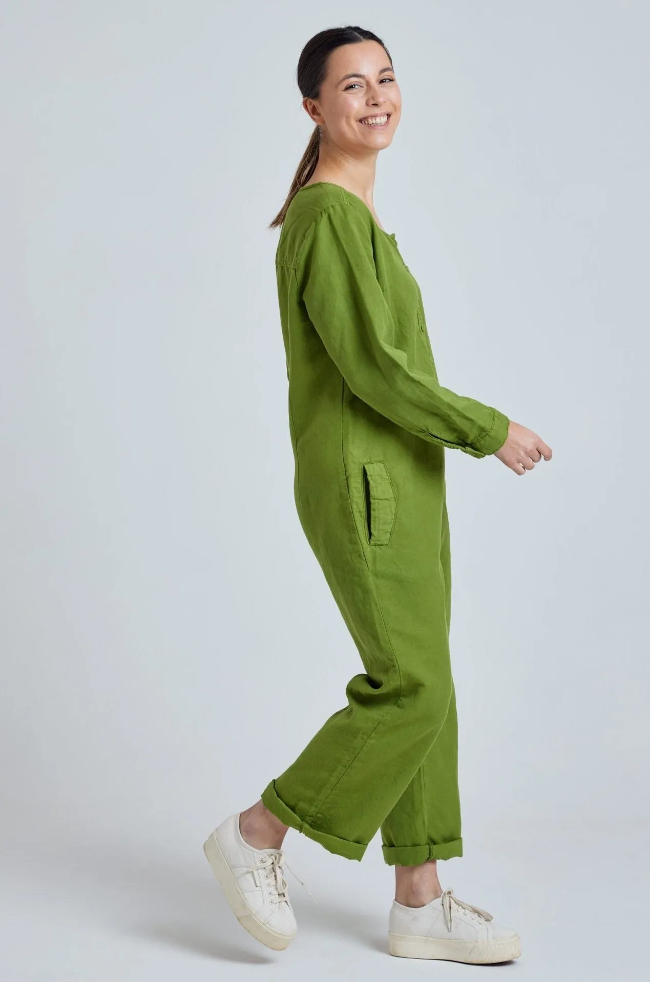 Spring Green Clara Jumpsuit - GOTS Certified Organic Cotton and Linen