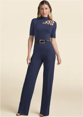 Strappy Mock-Neck Jumpsuit - Navy