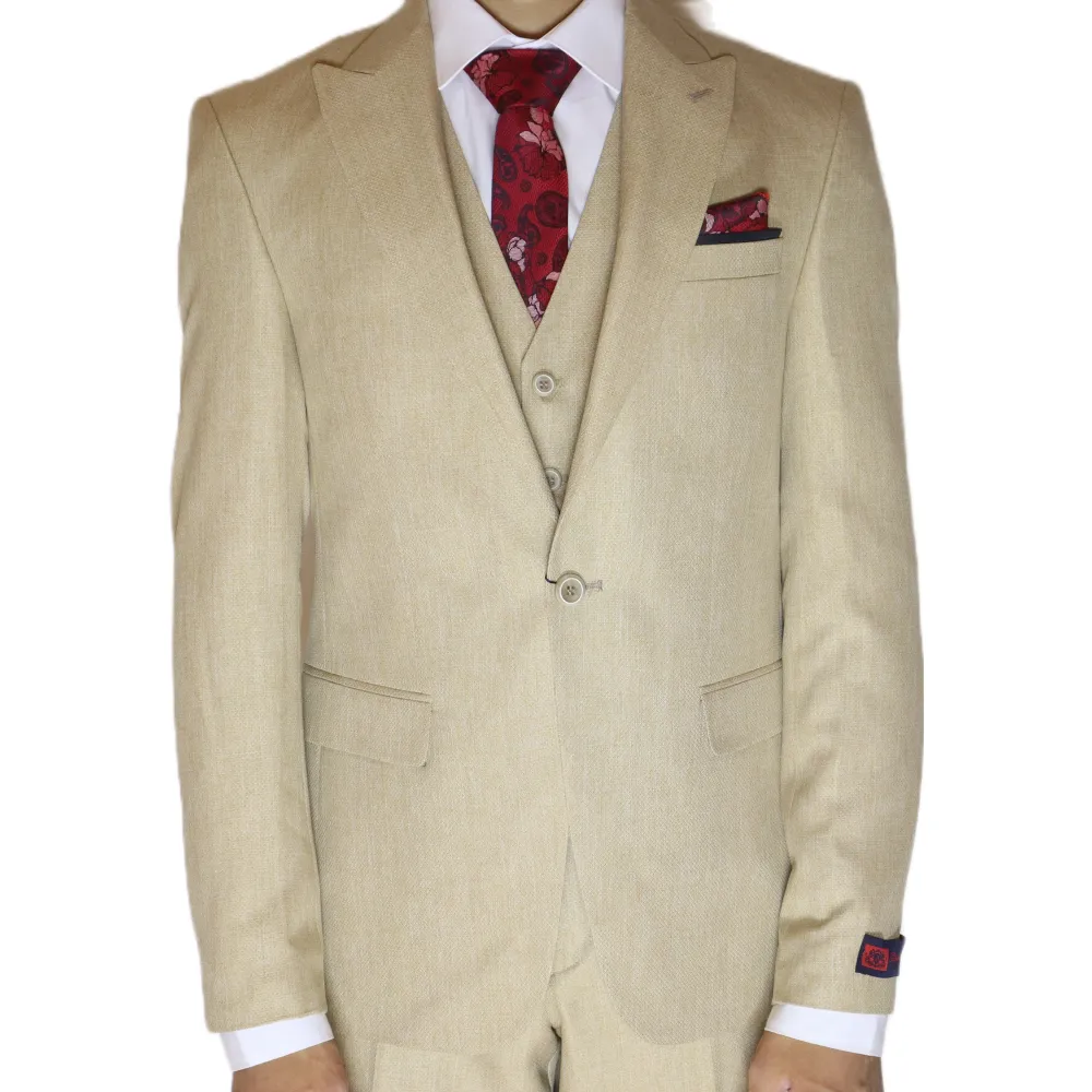 Straw Avanti Milano Patterned Peak Lapel Three Piece Suit