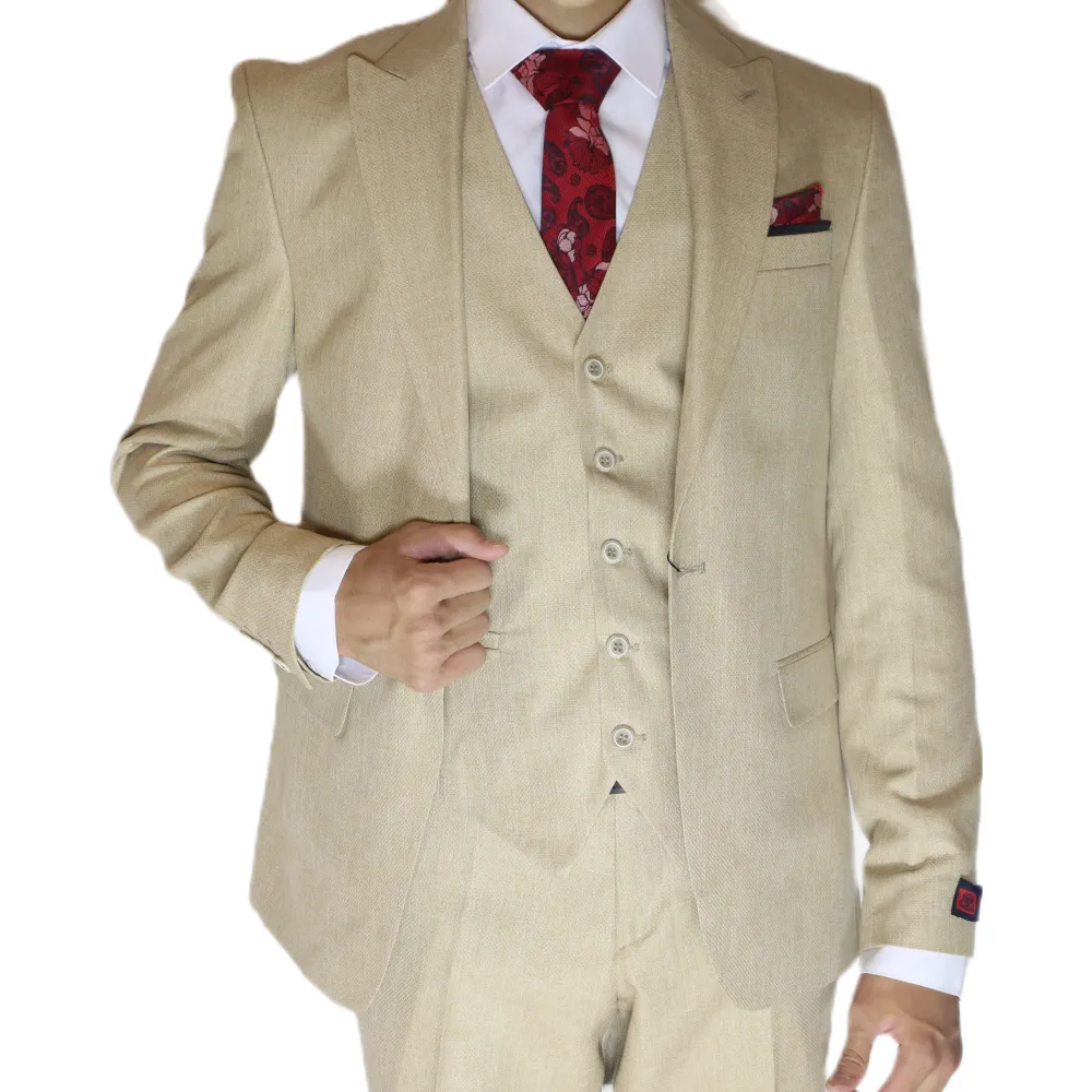 Straw Avanti Milano Patterned Peak Lapel Three Piece Suit