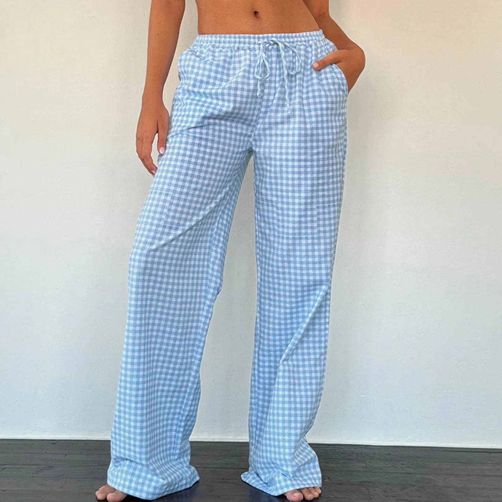 Striped Lounge Casual Wide Leg Drawstring Pajama Streetwear Palazzo Pants