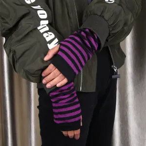 Striped Pattern Fingerless Long Stretchy Elbow Warmer Gloves