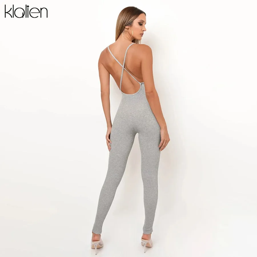 Summer Casual Sport Fitness Streetwear Jumpsuit Sexy V Neck Backless Skinny Elastic Jumpsuit Yoga Outfit