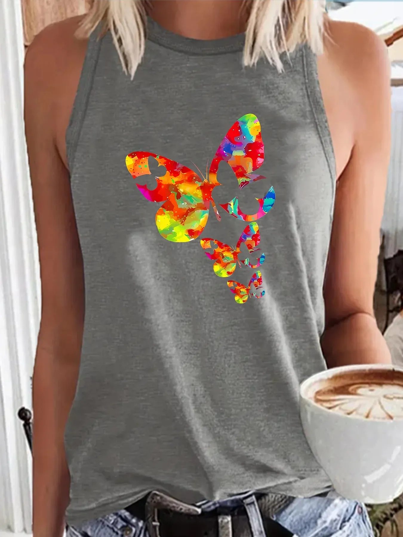 Summer latest Colorful Butterfly Love Flower Hollow Fashion Sports Women's Tank Top