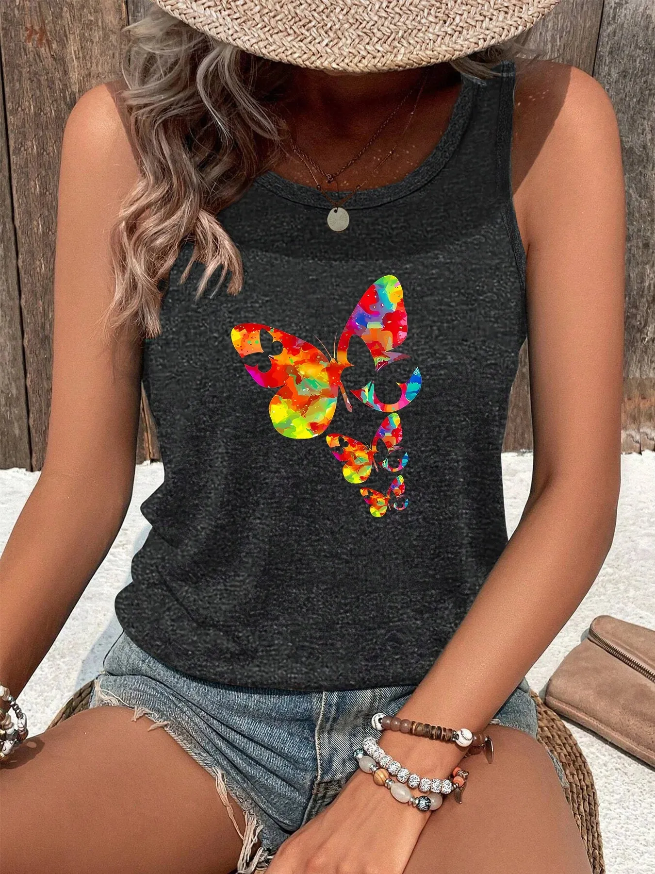 Summer latest Colorful Butterfly Love Flower Hollow Fashion Sports Women's Tank Top