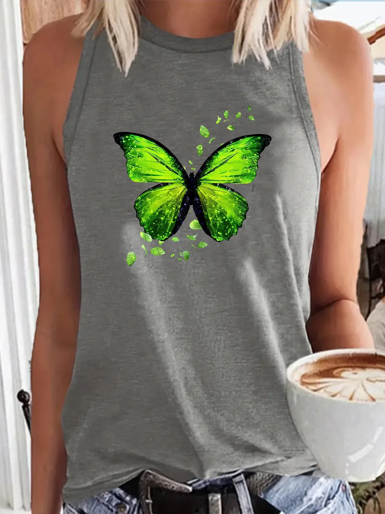 Summer latest Colorful Butterfly Love Flower Hollow Fashion Sports Women's Tank Top