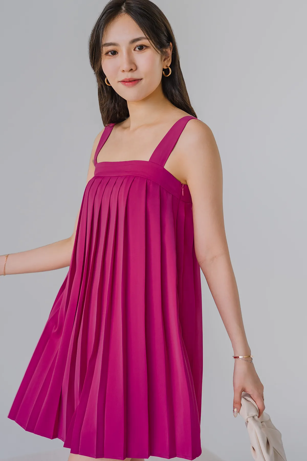 Summerdale Pleat Romper Dress (Fuchsia)