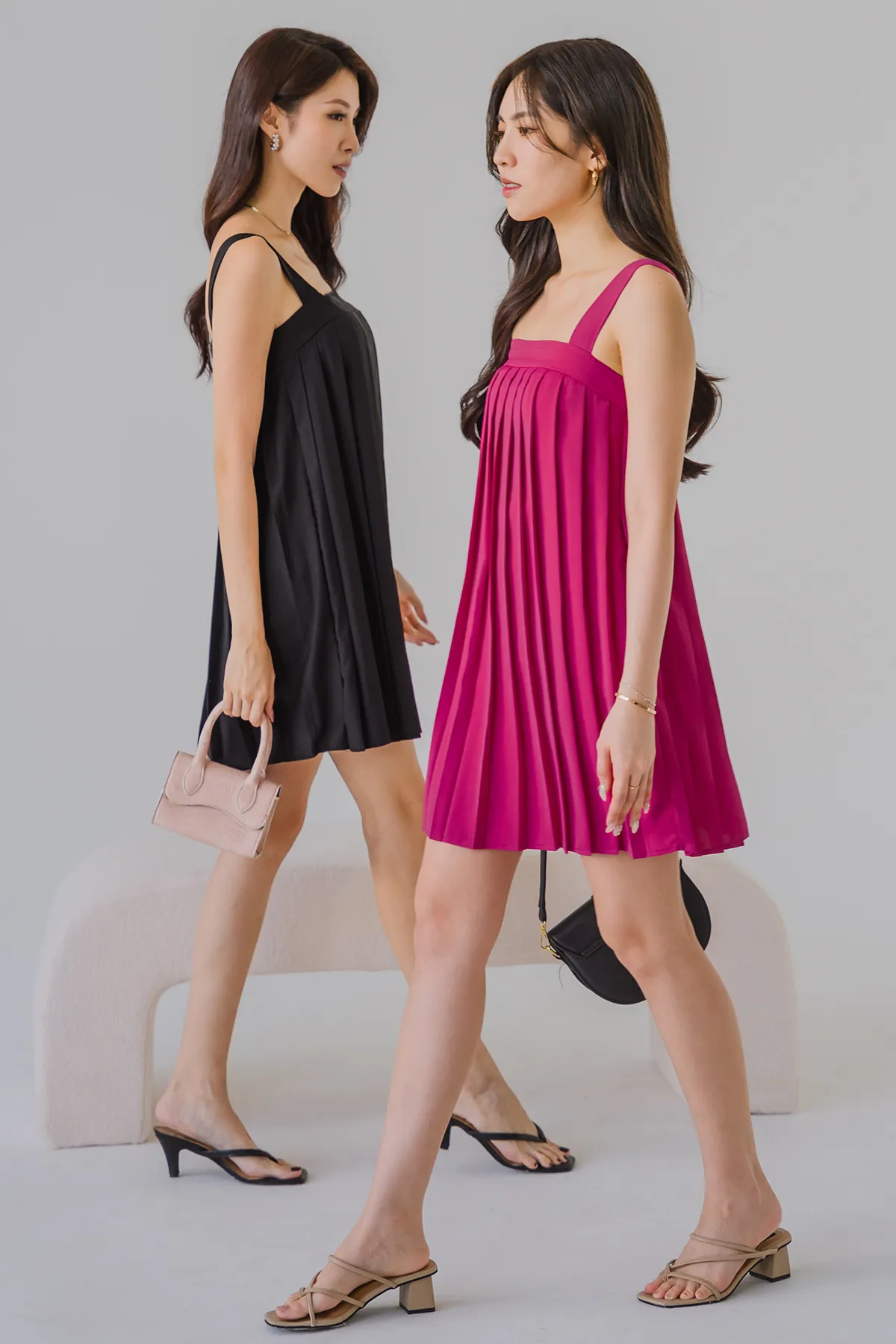 Summerdale Pleat Romper Dress (Fuchsia)