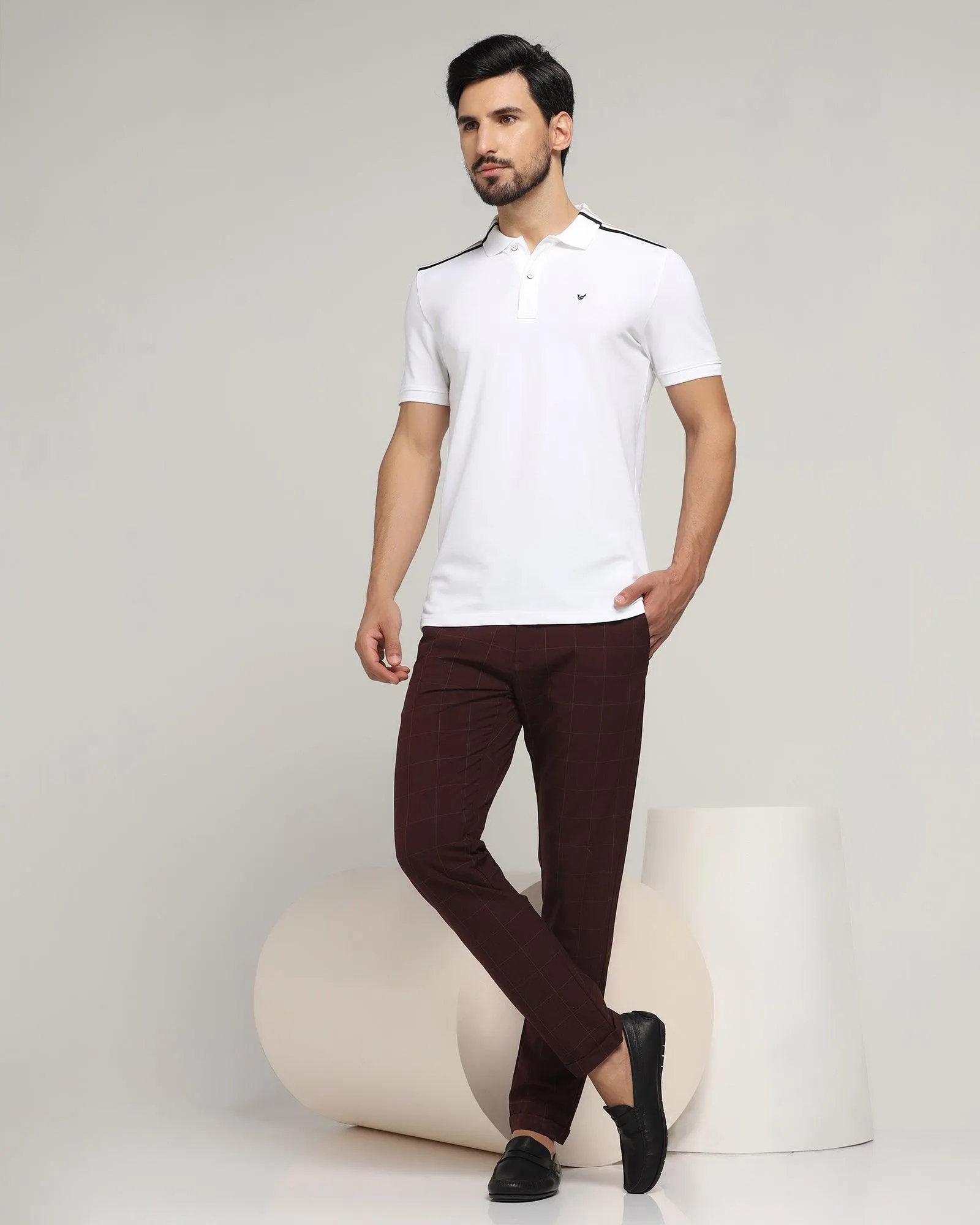 Super Slim Phoenix Casual Wine & Red Check Khakis - Travey