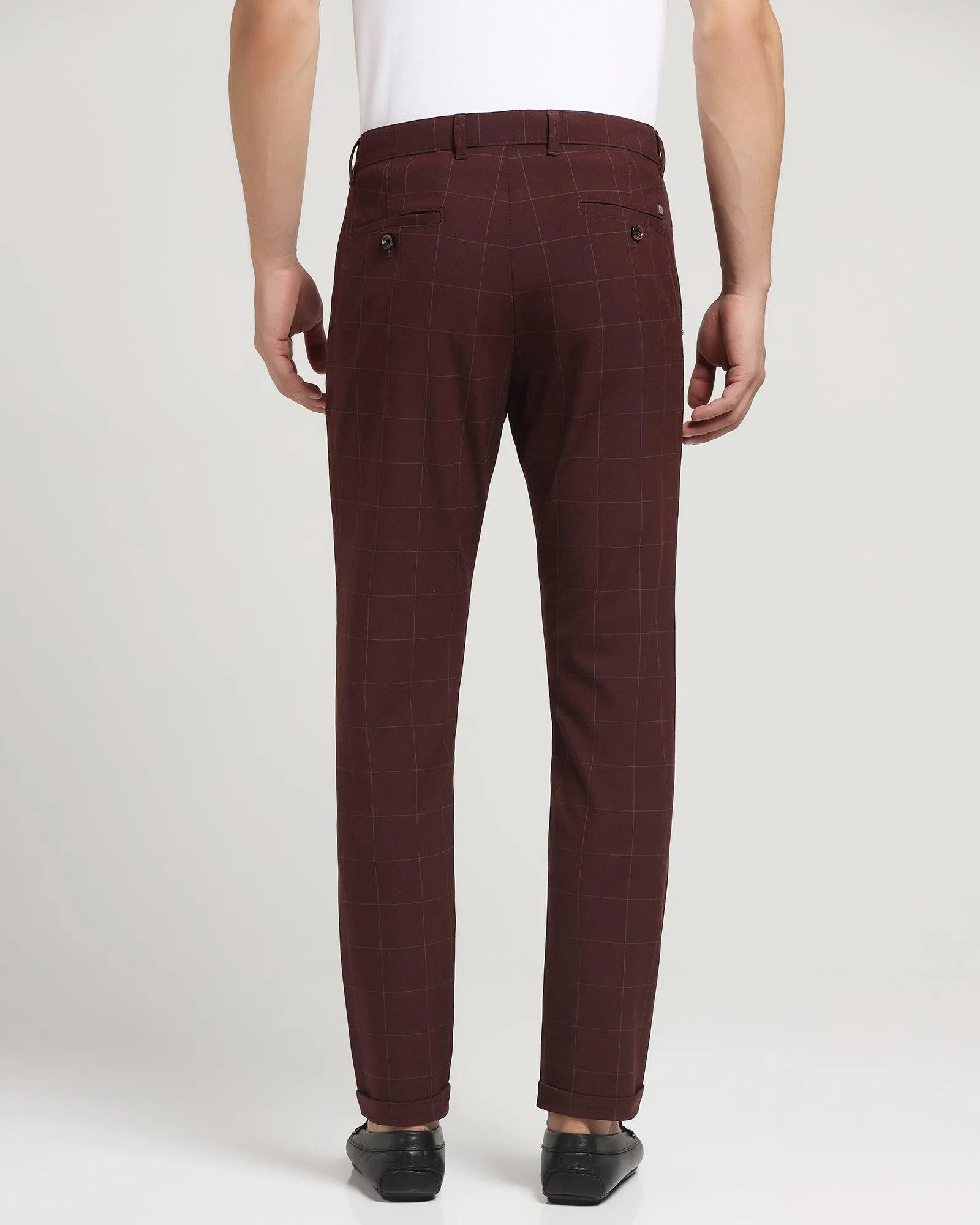 Super Slim Phoenix Casual Wine & Red Check Khakis - Travey