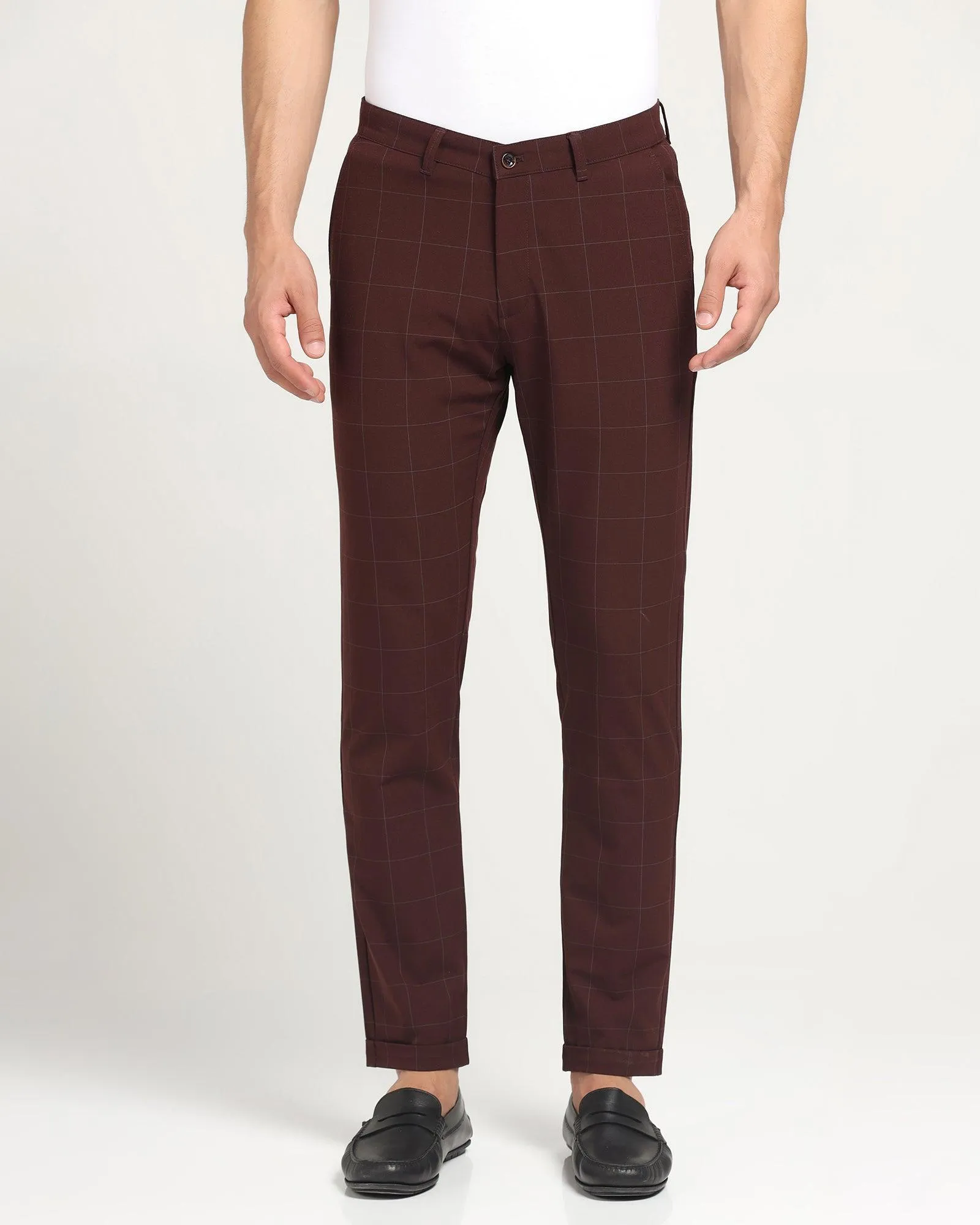 Super Slim Phoenix Casual Wine & Red Check Khakis - Travey