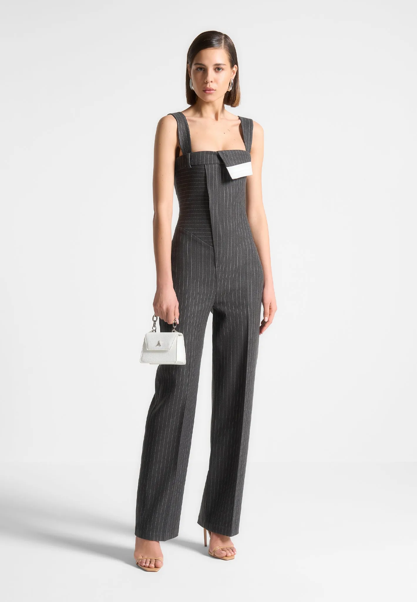 Tailored Pinstripe Jumpsuit - Grey