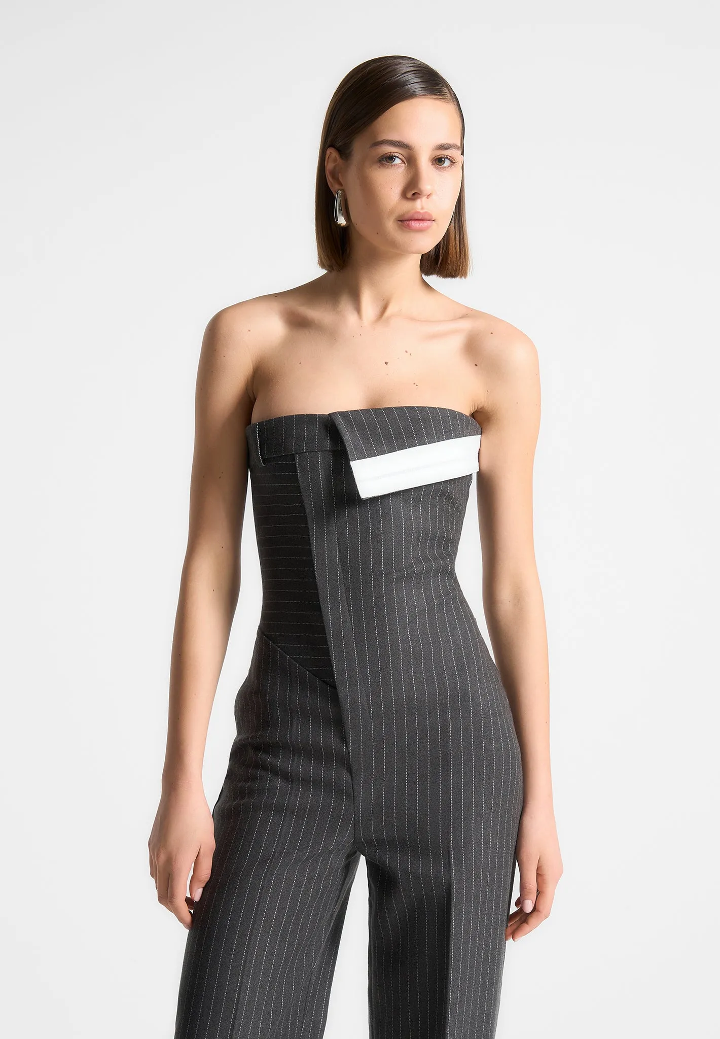 Tailored Pinstripe Jumpsuit - Grey