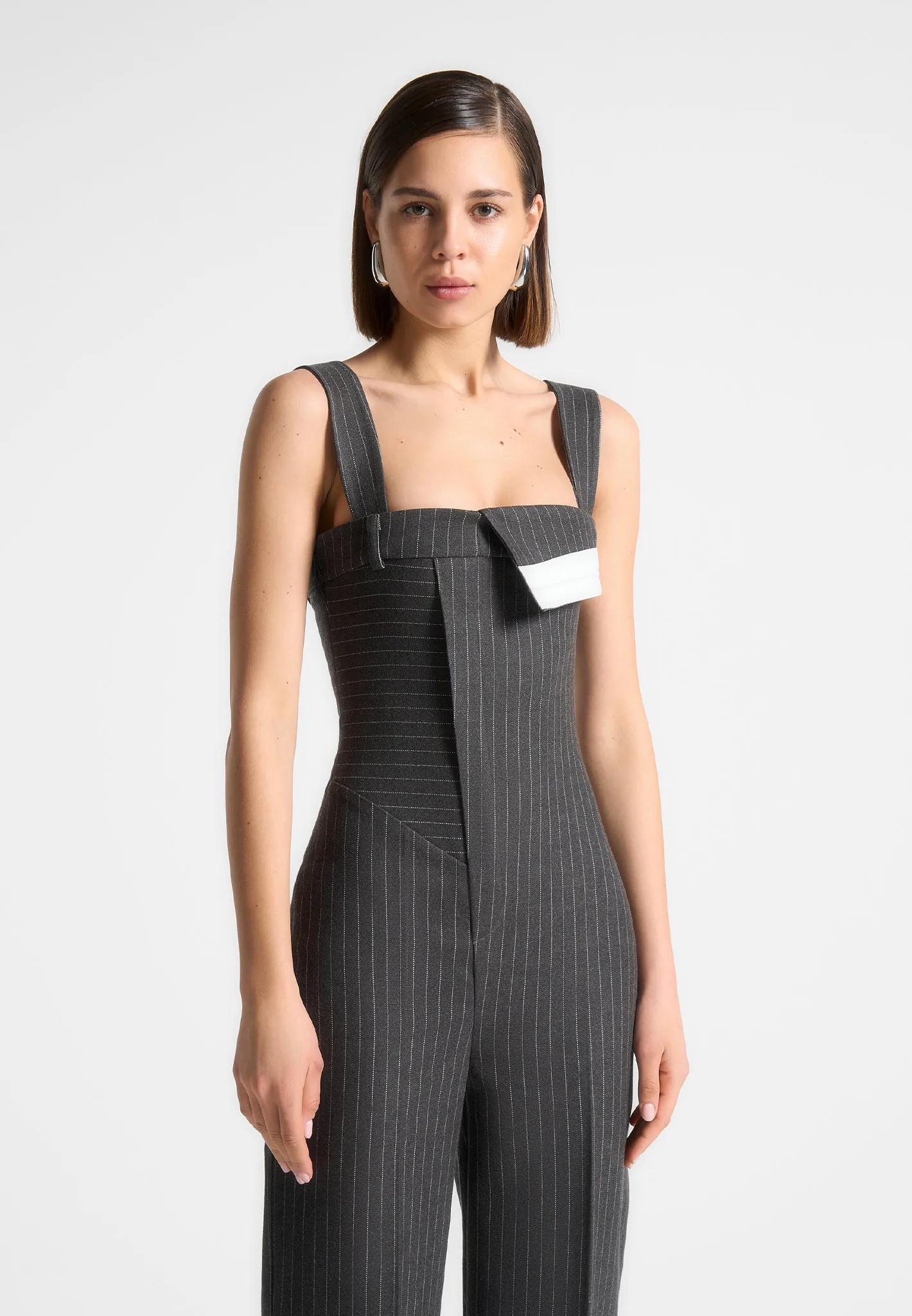 Tailored Pinstripe Jumpsuit - Grey