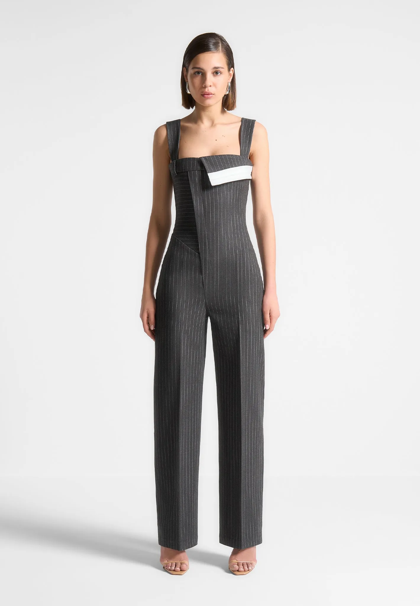 Tailored Pinstripe Jumpsuit - Grey