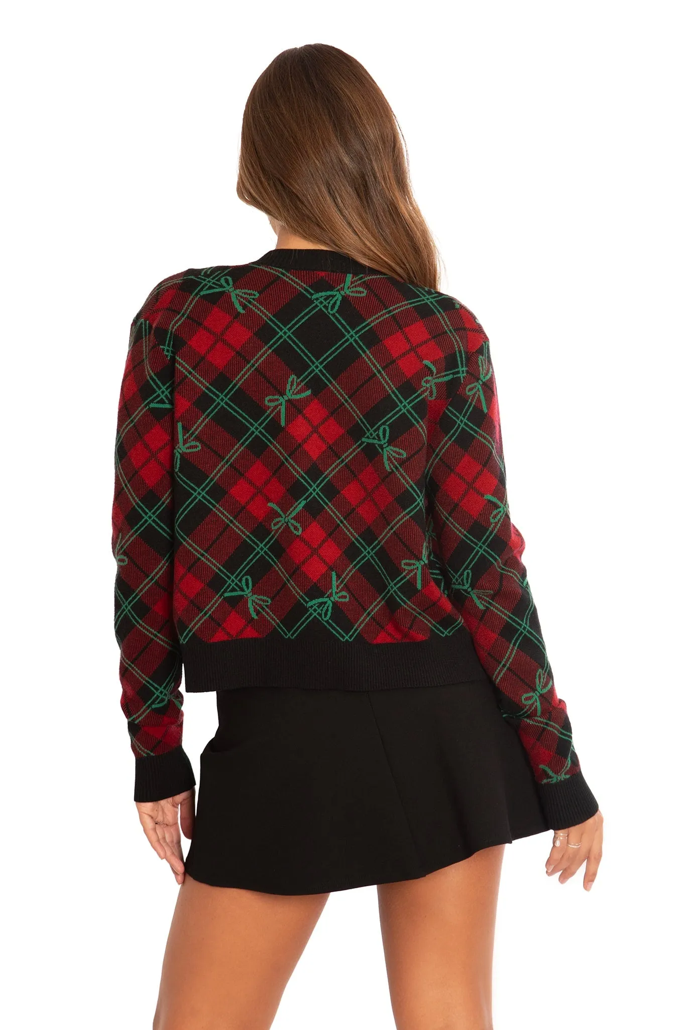 Tartan Bow Cropped Cardigan