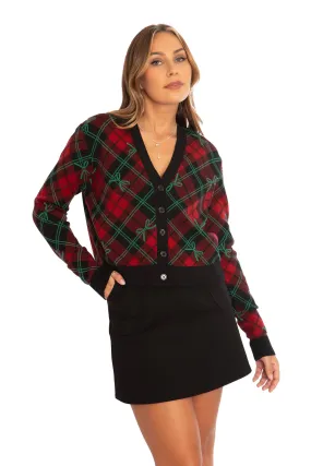 Tartan Bow Cropped Cardigan