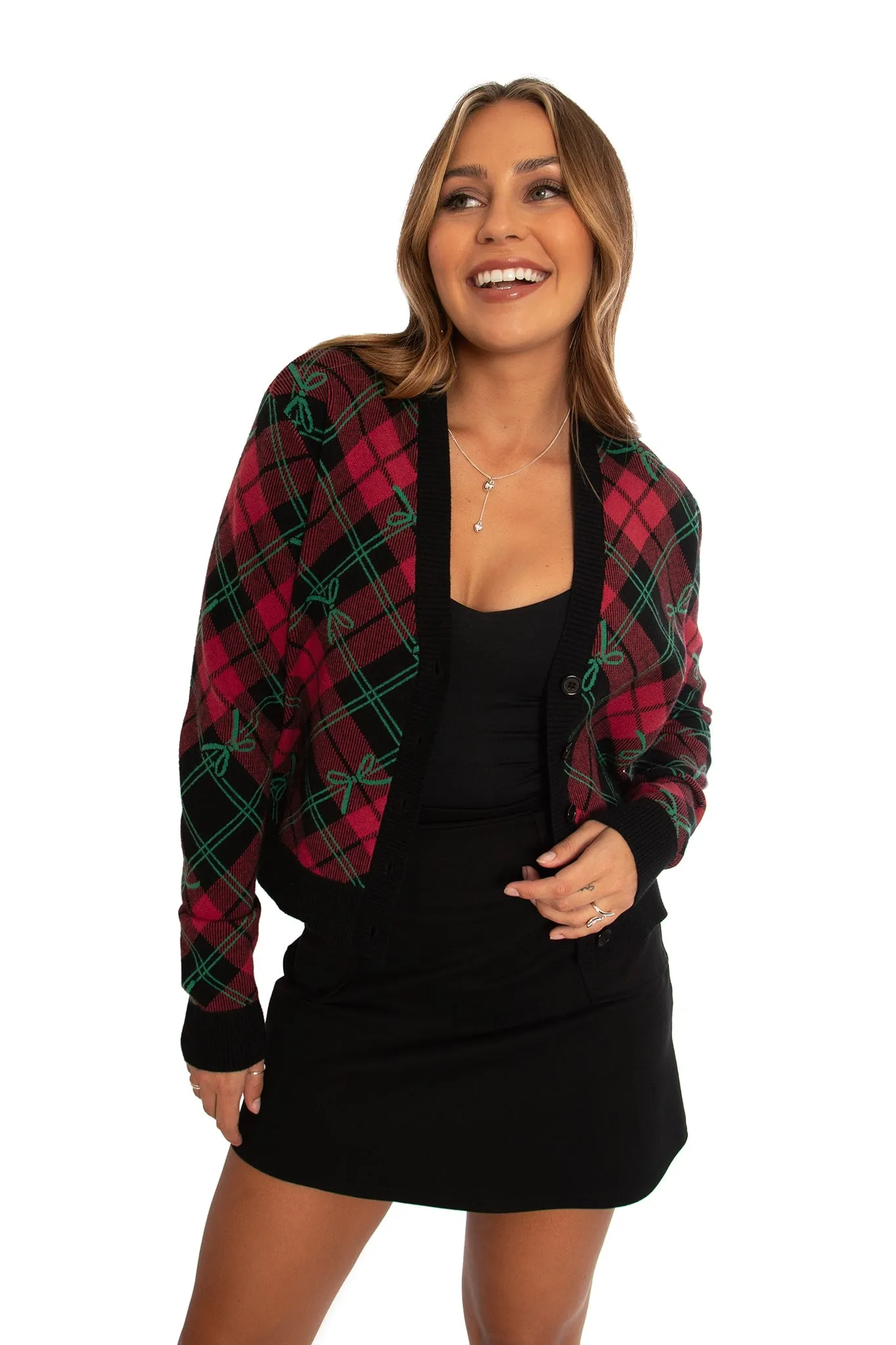 Tartan Bow Cropped Cardigan