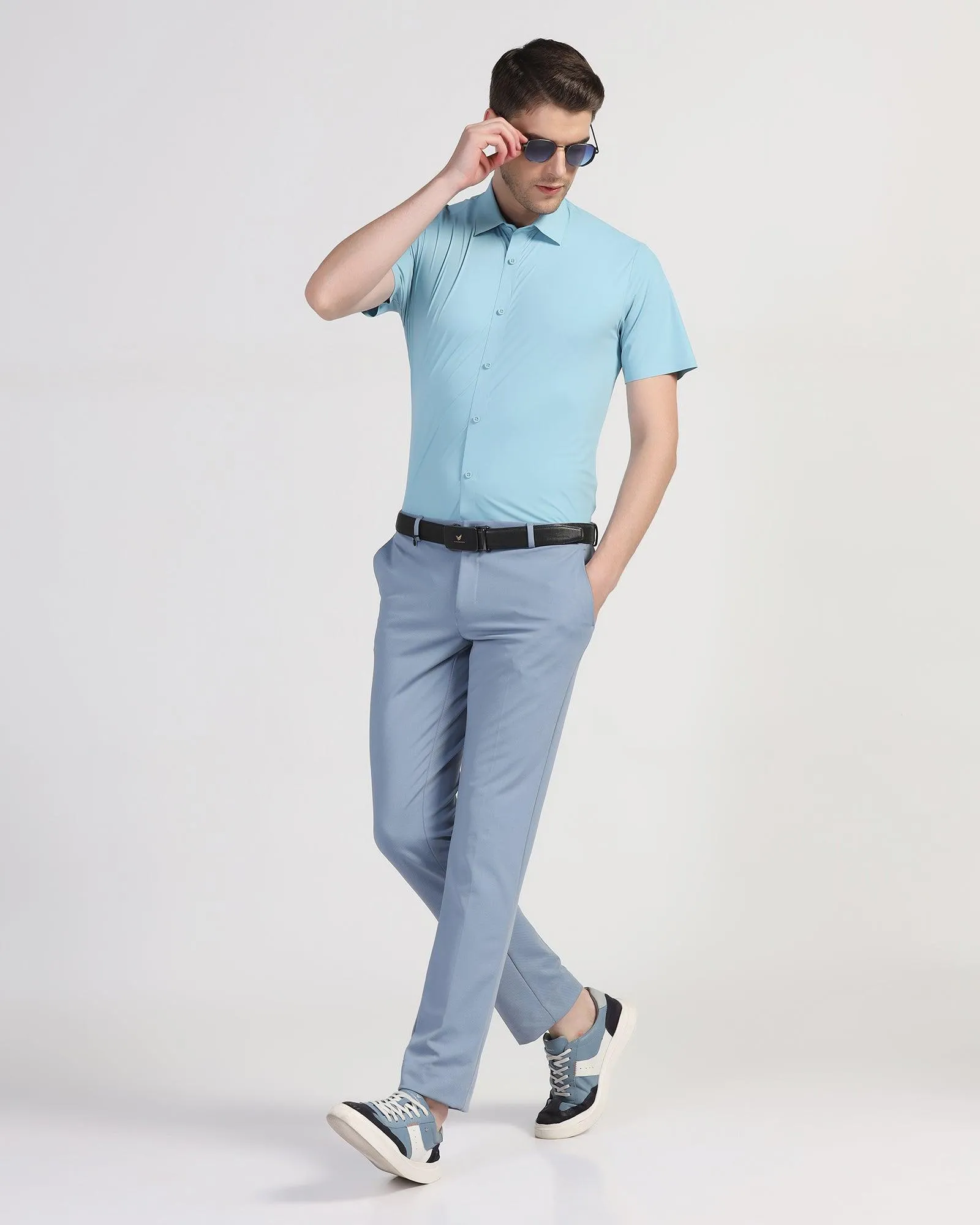 TechPro Formal Half Sleeve Blue Solid Shirt - Shane