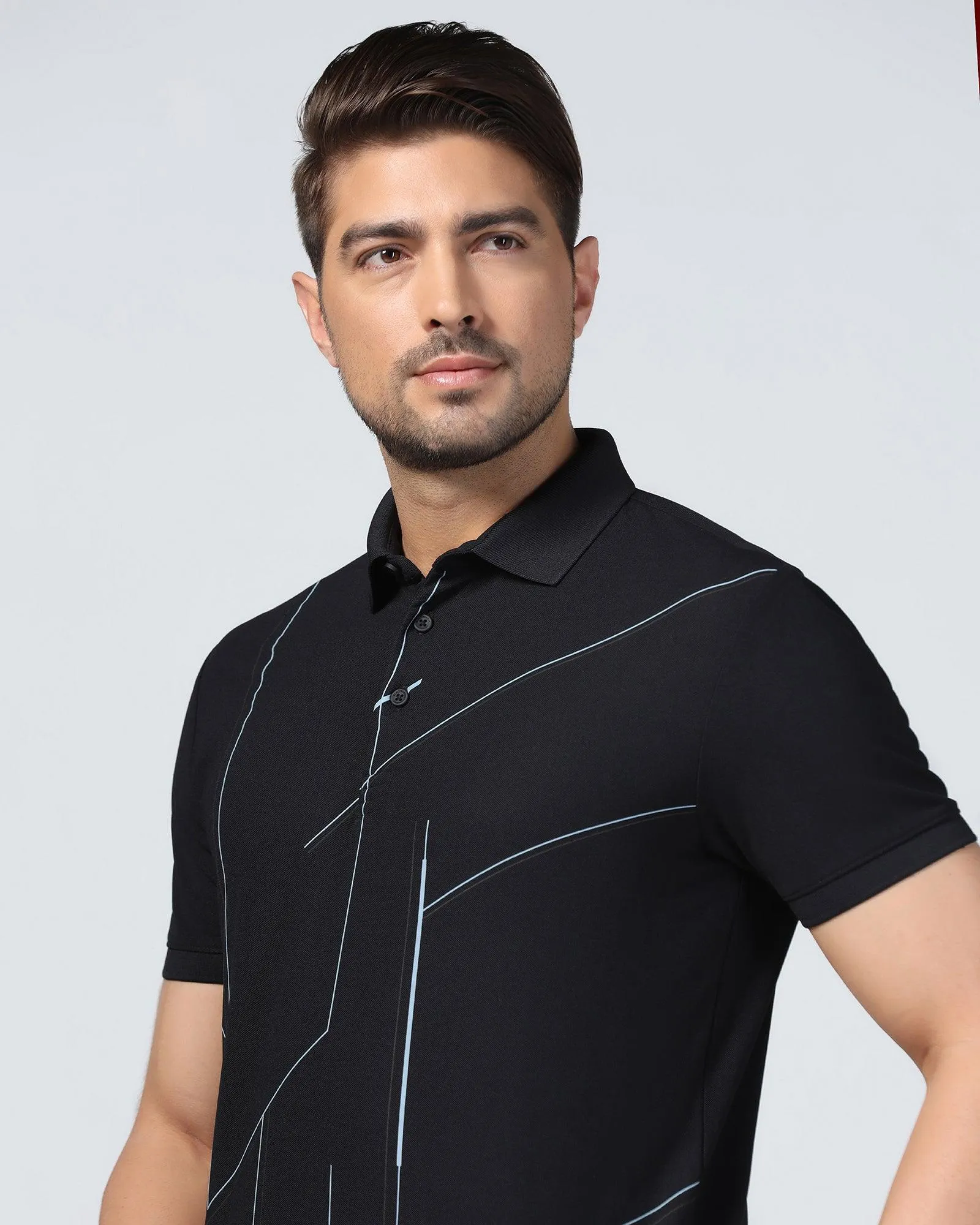 TechPro Polo Black Printed T-Shirt - Vine