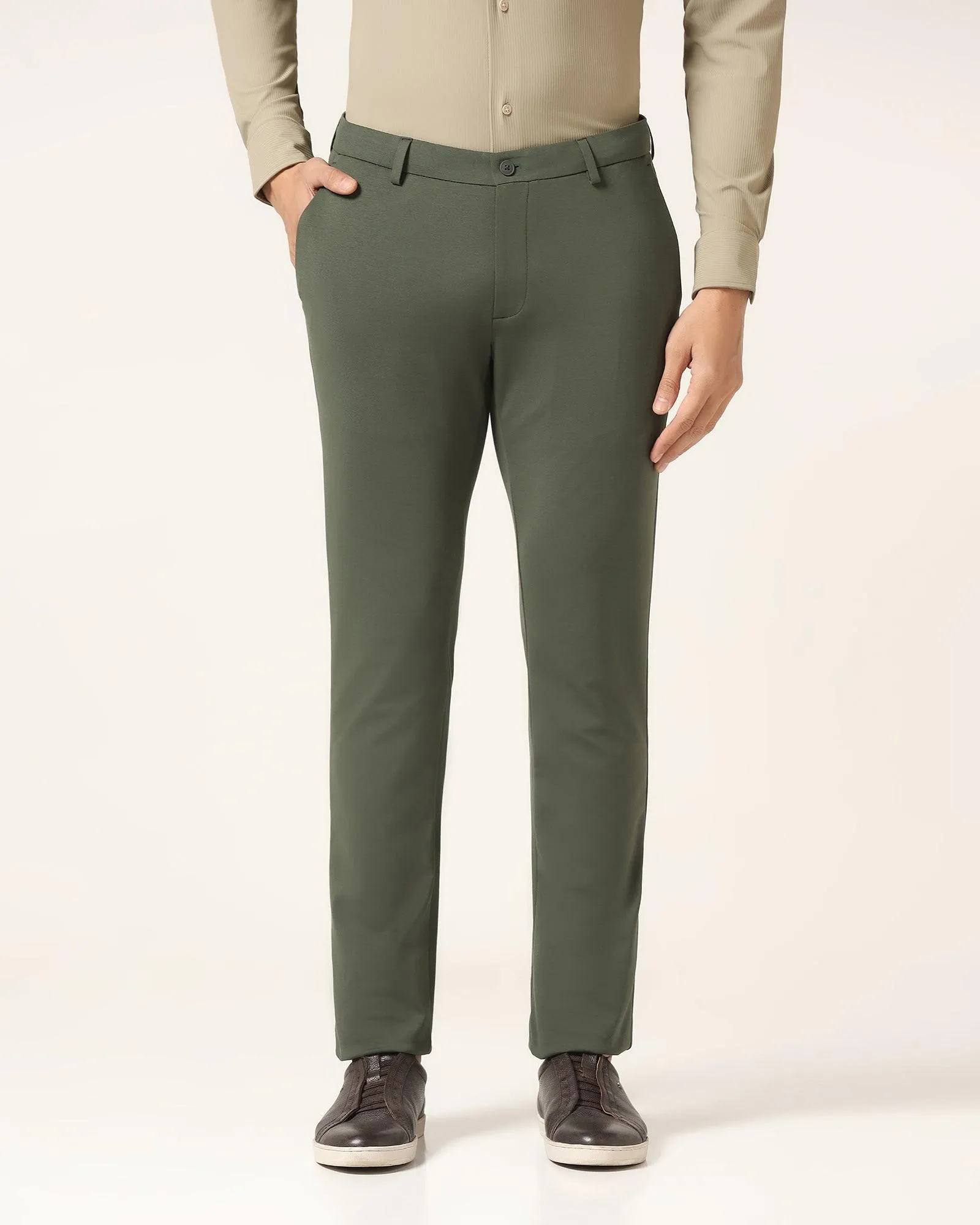 TechPro Slim Fit B-91 Casual Dark Olive Solid Khakis - Ziea